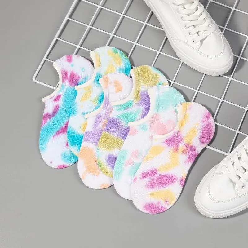 6 Pairs Pack Colorful Tie Dye Invisible Socks