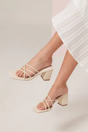 Avenue Strappy Block Heels in Ivory