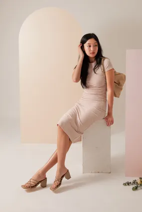 Avenue Strappy Block Heels in Taupe