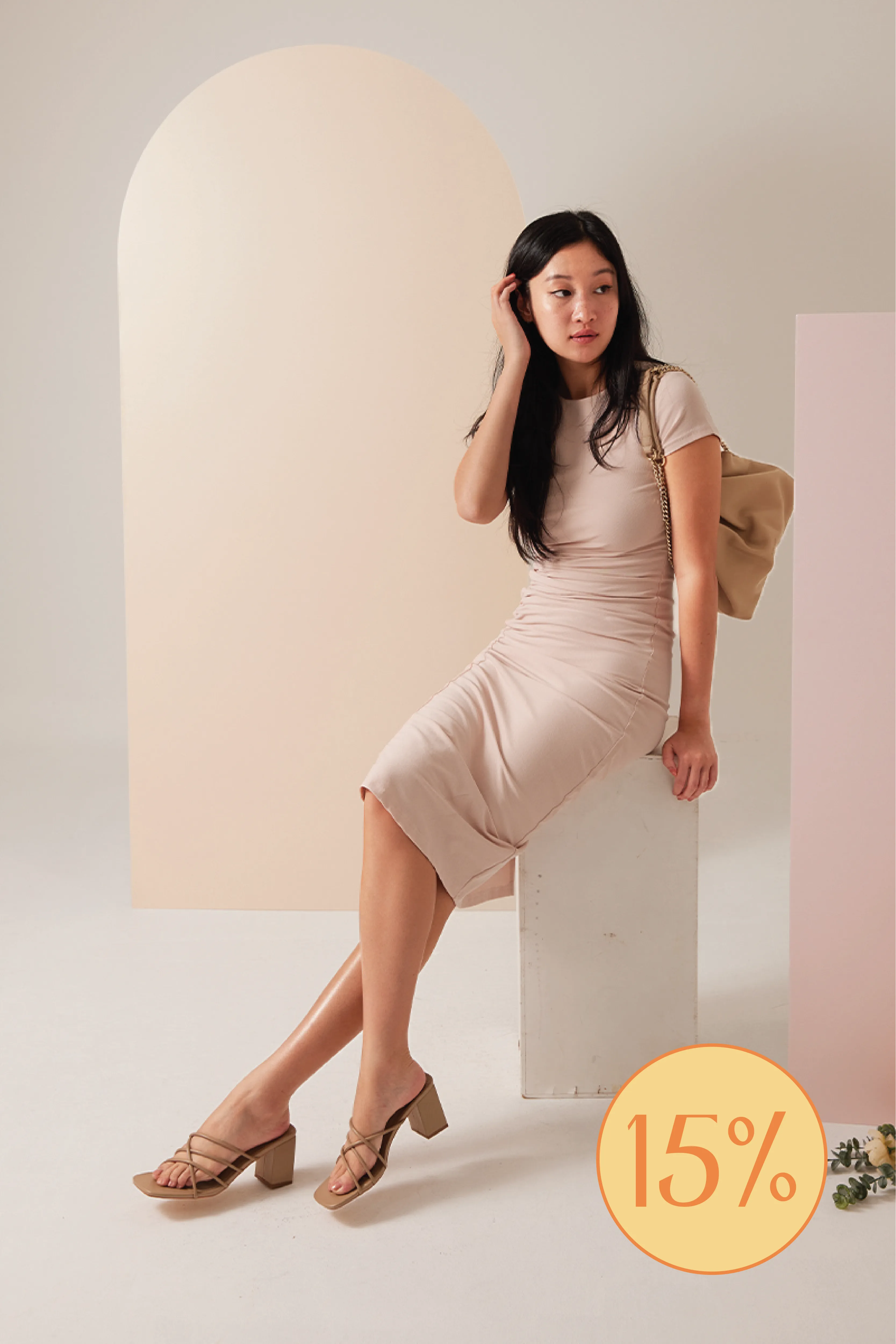 Avenue Strappy Block Heels in Taupe