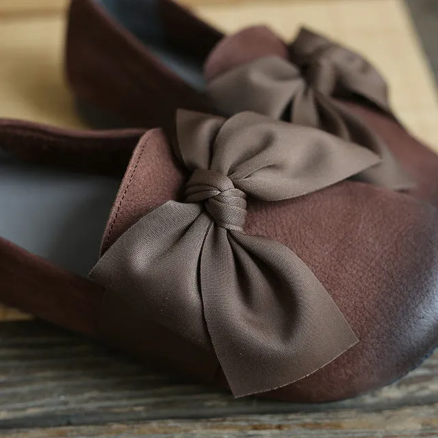 Babakud Women Spring Retro Butterfly Knot Leather Flats Loafers