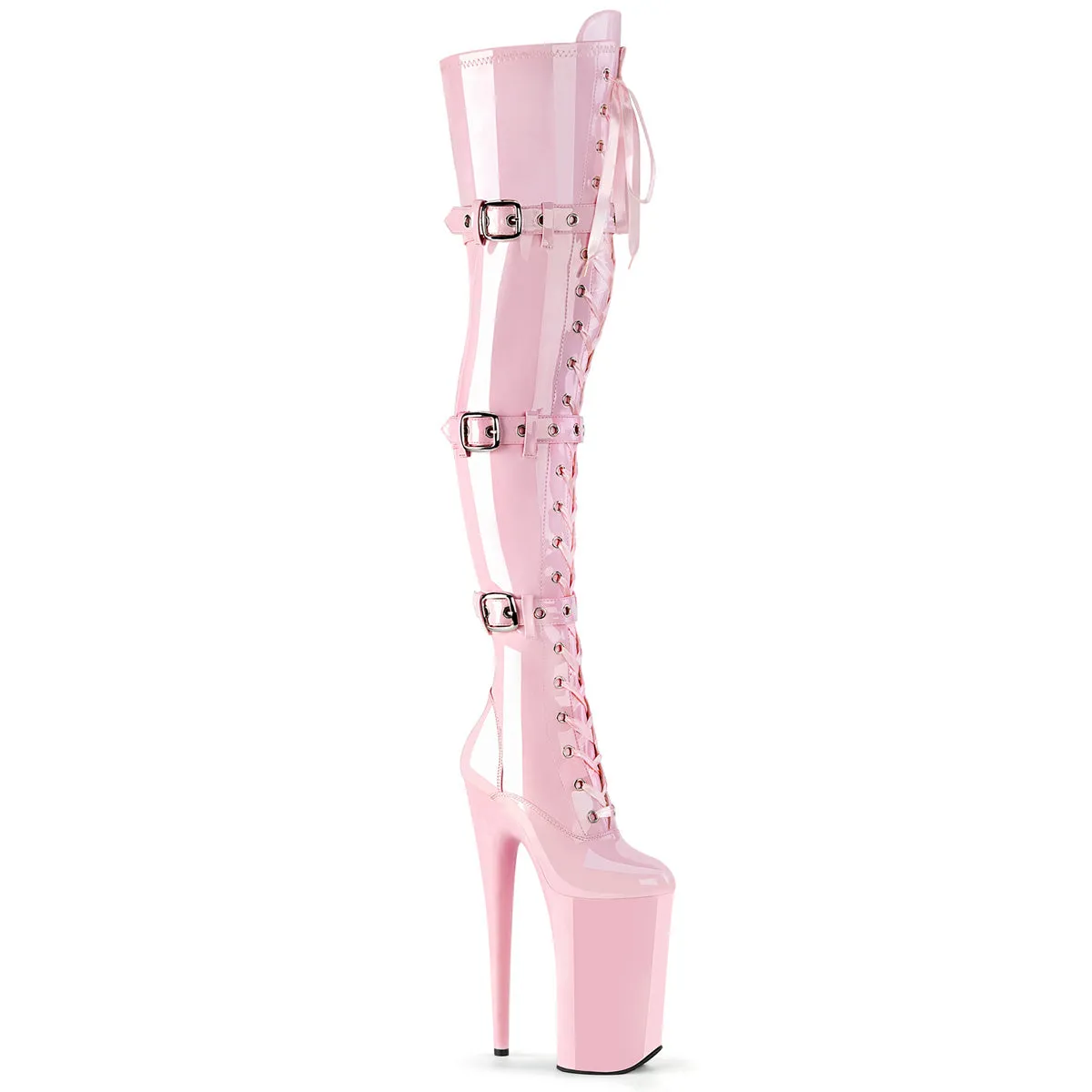 Beyond 3028 Baby Pink Patent 10" Heel Thigh High Boots -Direct