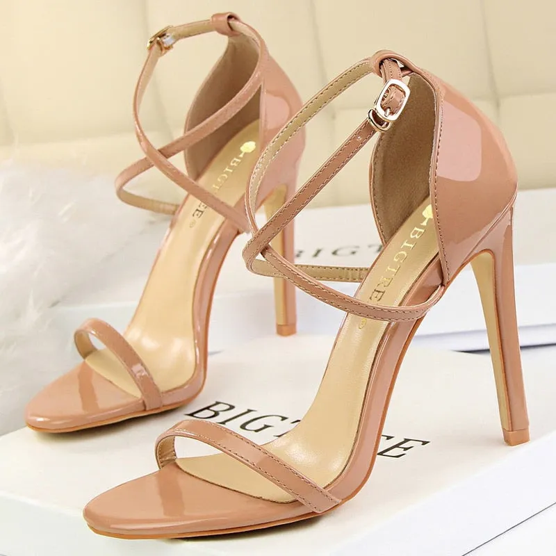 BIGTREE Shoes Fashion High Heels Shoes Patent Leather Woman Pumps Sexy Women Heels Blue Sliver Stiletto Heels Women Sandals 2021