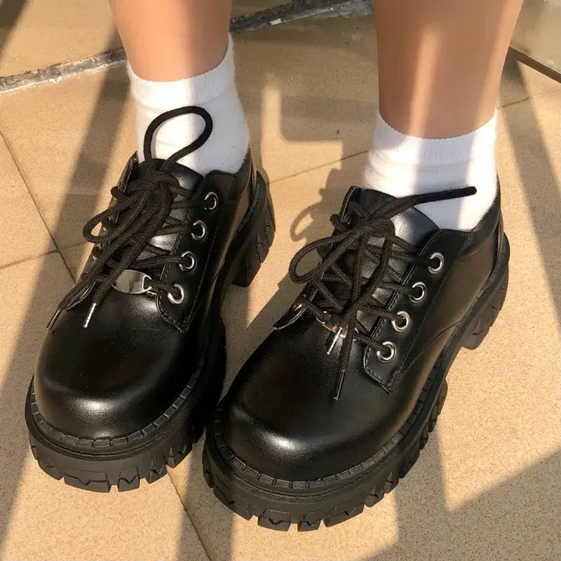 binfenxie New Women Pumps Derby Oxfords Loafers Chunky Heel Platform Ladies Shoes Female Fashion Casual Retro Black College Daily Footwear