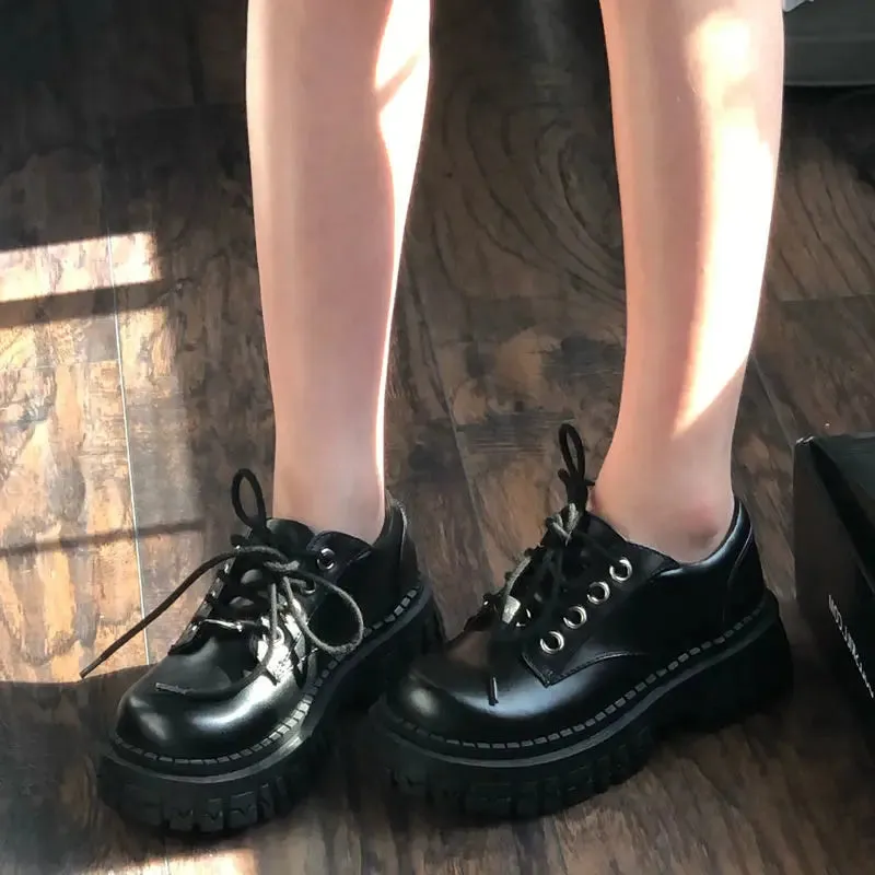 binfenxie New Women Pumps Derby Oxfords Loafers Chunky Heel Platform Ladies Shoes Female Fashion Casual Retro Black College Daily Footwear