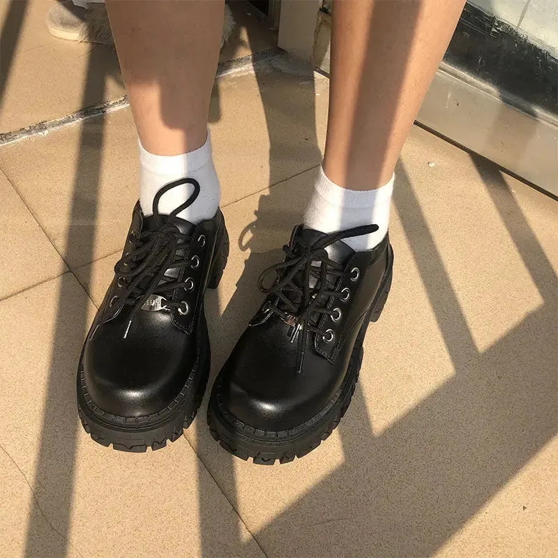 binfenxie New Women Pumps Derby Oxfords Loafers Chunky Heel Platform Ladies Shoes Female Fashion Casual Retro Black College Daily Footwear