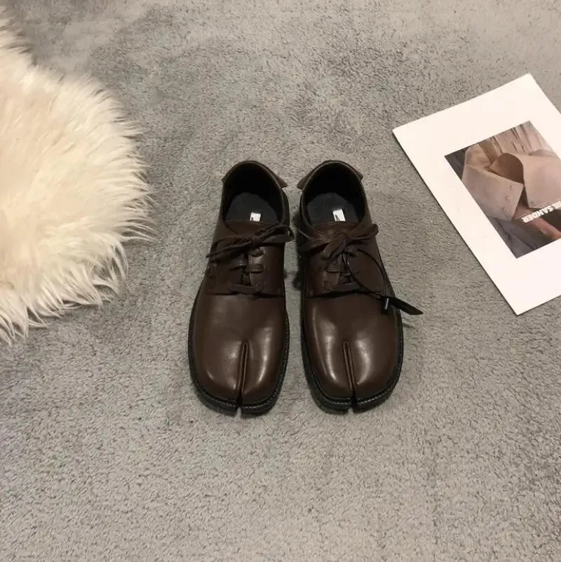 binfenxie Trendy Fashion Flats Shoes Women  Ninja Moccasins Split Toe Lace Up Loafers Casual Retro Pumps 2024 Autumn Footwear