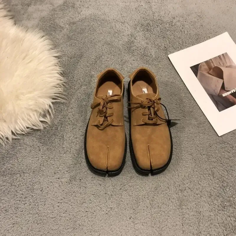 binfenxie Trendy Fashion Flats Shoes Women  Ninja Moccasins Split Toe Lace Up Loafers Casual Retro Pumps 2024 Autumn Footwear