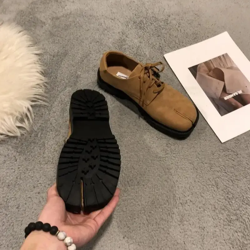 binfenxie Trendy Fashion Flats Shoes Women  Ninja Moccasins Split Toe Lace Up Loafers Casual Retro Pumps 2024 Autumn Footwear