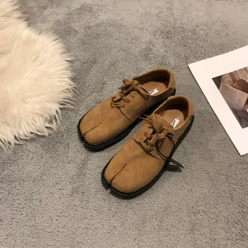 binfenxie Trendy Fashion Flats Shoes Women  Ninja Moccasins Split Toe Lace Up Loafers Casual Retro Pumps 2024 Autumn Footwear