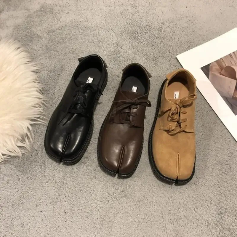 binfenxie Trendy Fashion Flats Shoes Women  Ninja Moccasins Split Toe Lace Up Loafers Casual Retro Pumps 2024 Autumn Footwear