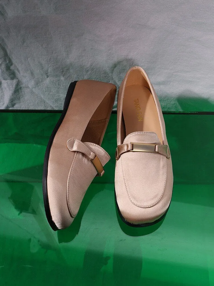 ChicMy-Fall Outfits  Metal Buckle Flat Loafers Retro Square Head Slip-On Leather Shoes Spring Autumn Fashion Women Shoes Designer Casual Single Shoes