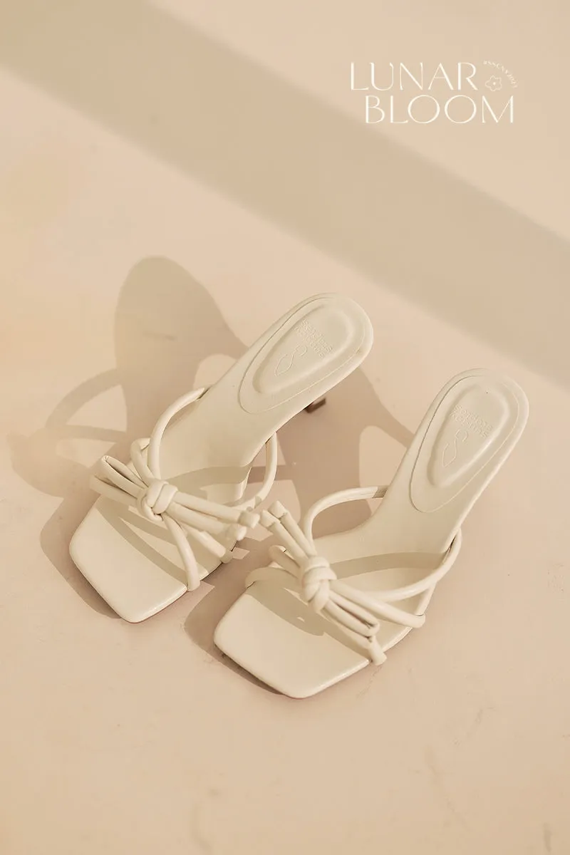 Delaney Knotted Ribbon Heels in Cream