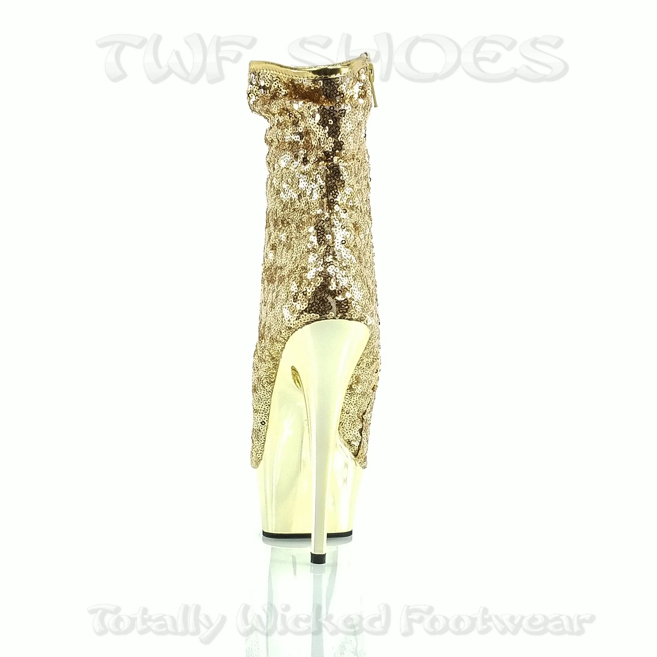 Delight 1008SQ Gold Sequin Ankle Boot - 6" High Heels