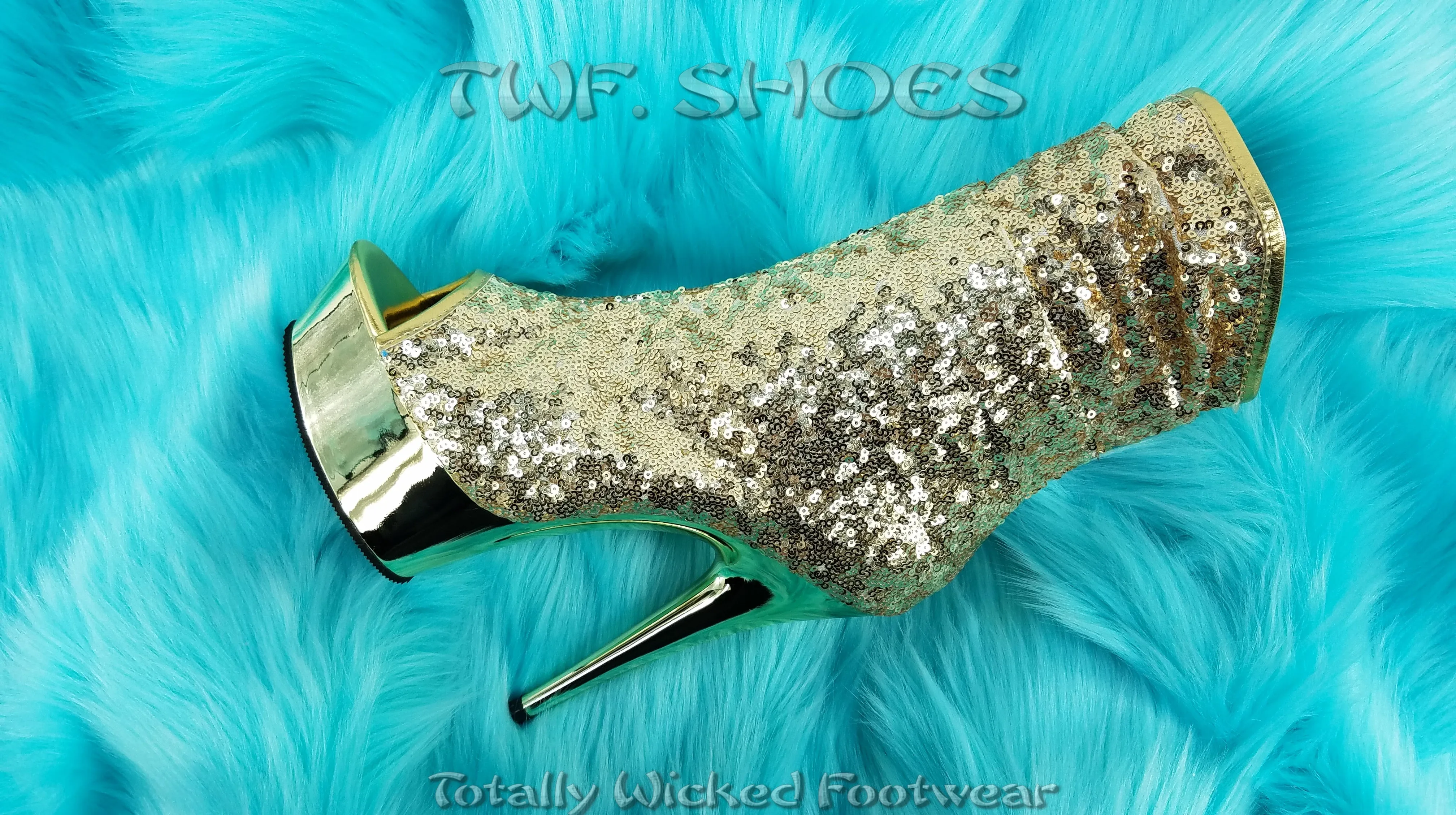 Delight 1008SQ Gold Sequin Ankle Boot - 6" High Heels