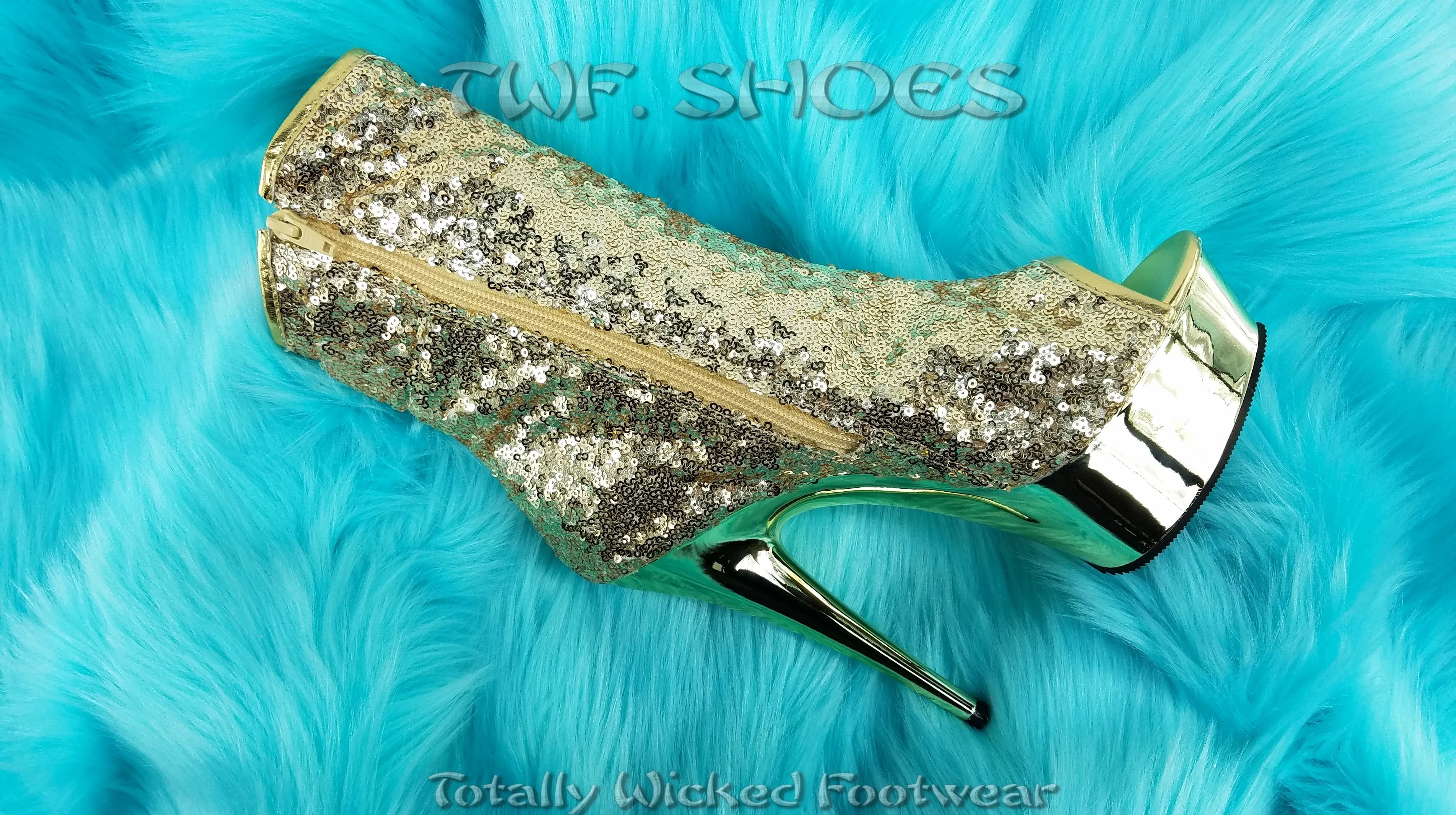 Delight 1008SQ Gold Sequin Ankle Boot - 6" High Heels