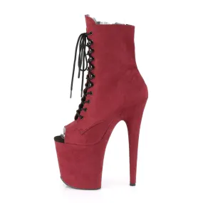 Flamingo 1021FS Burgundy Vegan Suede Lace Up Ankle Boot - 8" High Heels