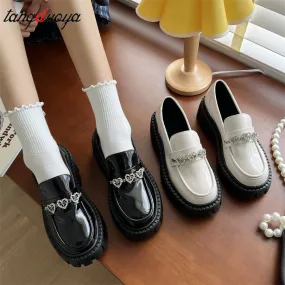 Joskaa Heart-Shaped Women Lolita Mary Jane Loafers Shoes For Woman Spring Platform Shoes Ladies Loafers Vintage Soft Slip On Chain 2024