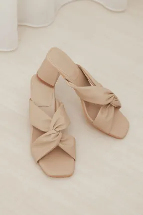 Kessie Knotted Block Heels in Nude