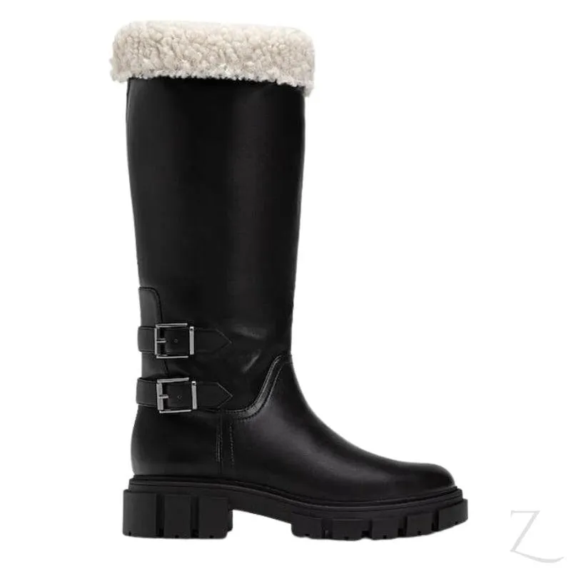 Ladies Chunky Mid-Calf Boots | Fur Inner | "Sia"
