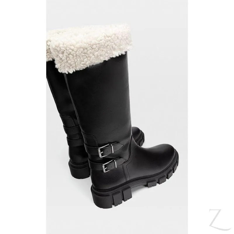 Ladies Chunky Mid-Calf Boots | Fur Inner | "Sia"
