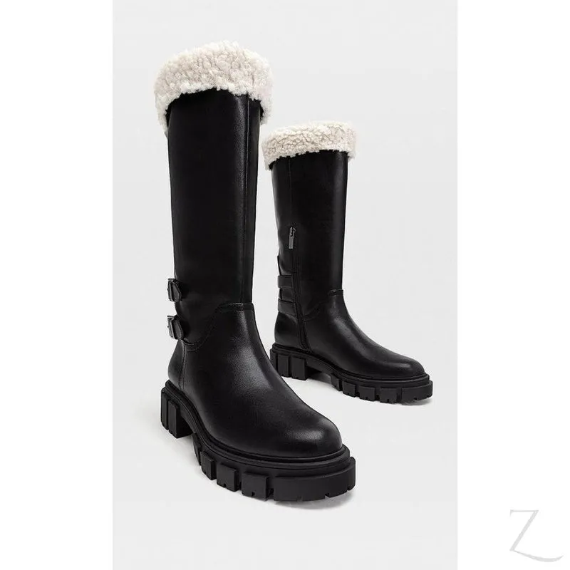 Ladies Chunky Mid-Calf Boots | Fur Inner | "Sia"