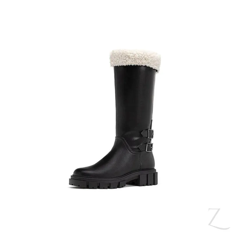 Ladies Chunky Mid-Calf Boots | Fur Inner | "Sia"