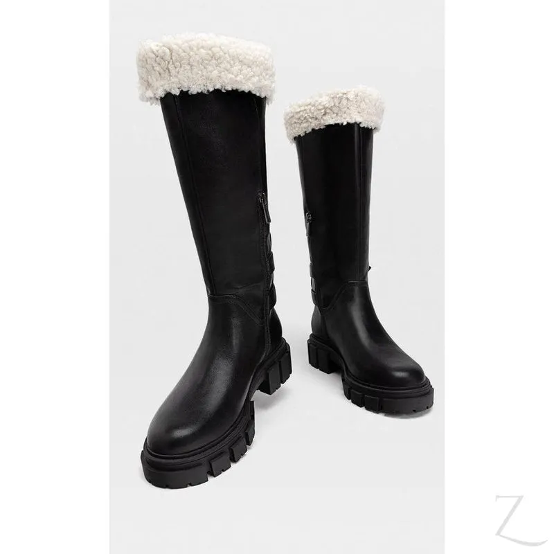 Ladies Chunky Mid-Calf Boots | Fur Inner | "Sia"