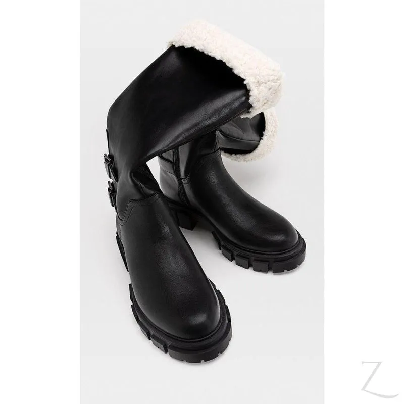 Ladies Chunky Mid-Calf Boots | Fur Inner | "Sia"
