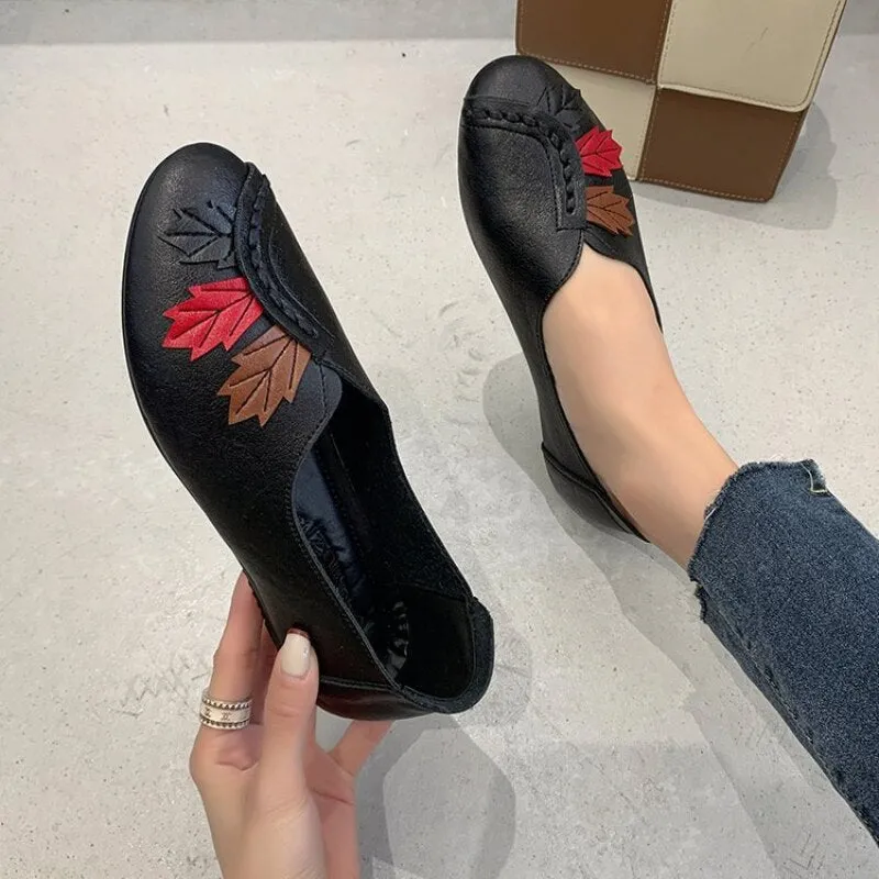 Large Size Loafers Ladies Casual Flats Spring Autumn Retro Comfortable Soft Bottom Round Head Work Shoes Chaussures Femmes