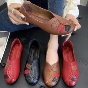 Large Size Loafers Ladies Casual Flats Spring Autumn Retro Comfortable Soft Bottom Round Head Work Shoes Chaussures Femmes