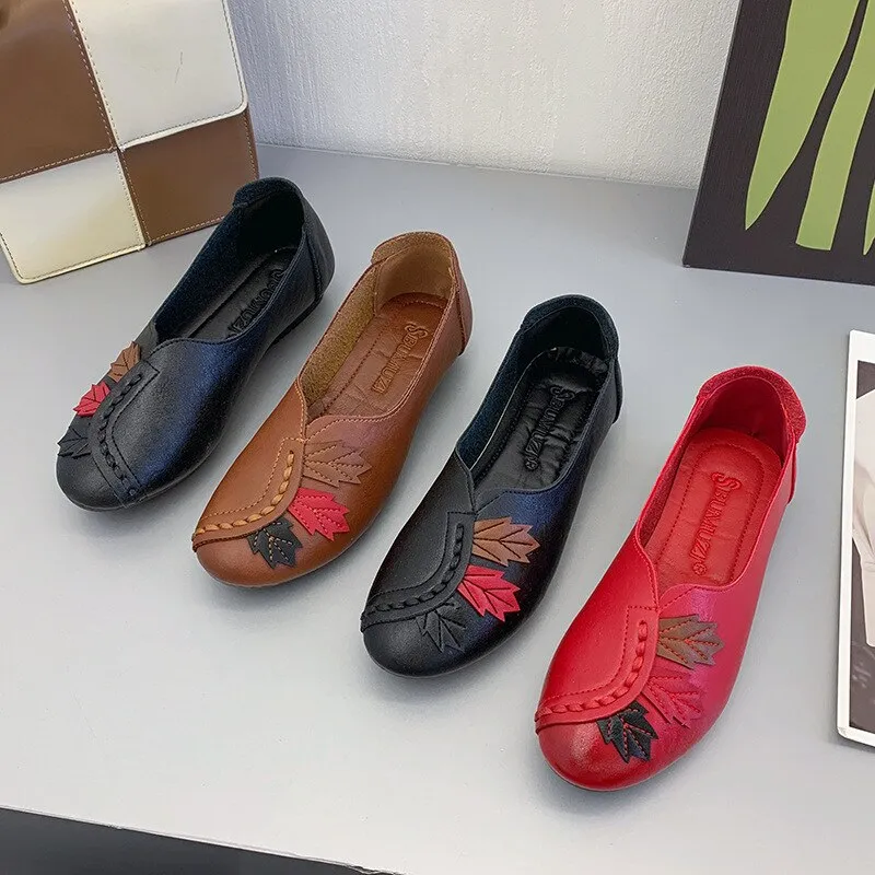 Large Size Loafers Ladies Casual Flats Spring Autumn Retro Comfortable Soft Bottom Round Head Work Shoes Chaussures Femmes