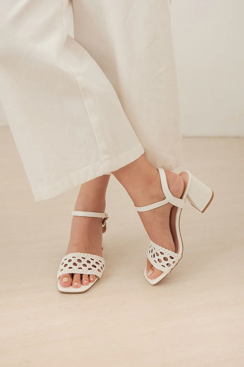 Lottie Hand-woven Sandal Heels in White