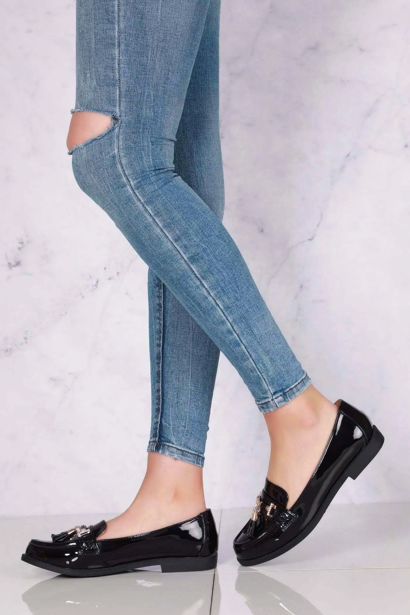 Lucy Horsebit Toggle Loafer in Black Patent
