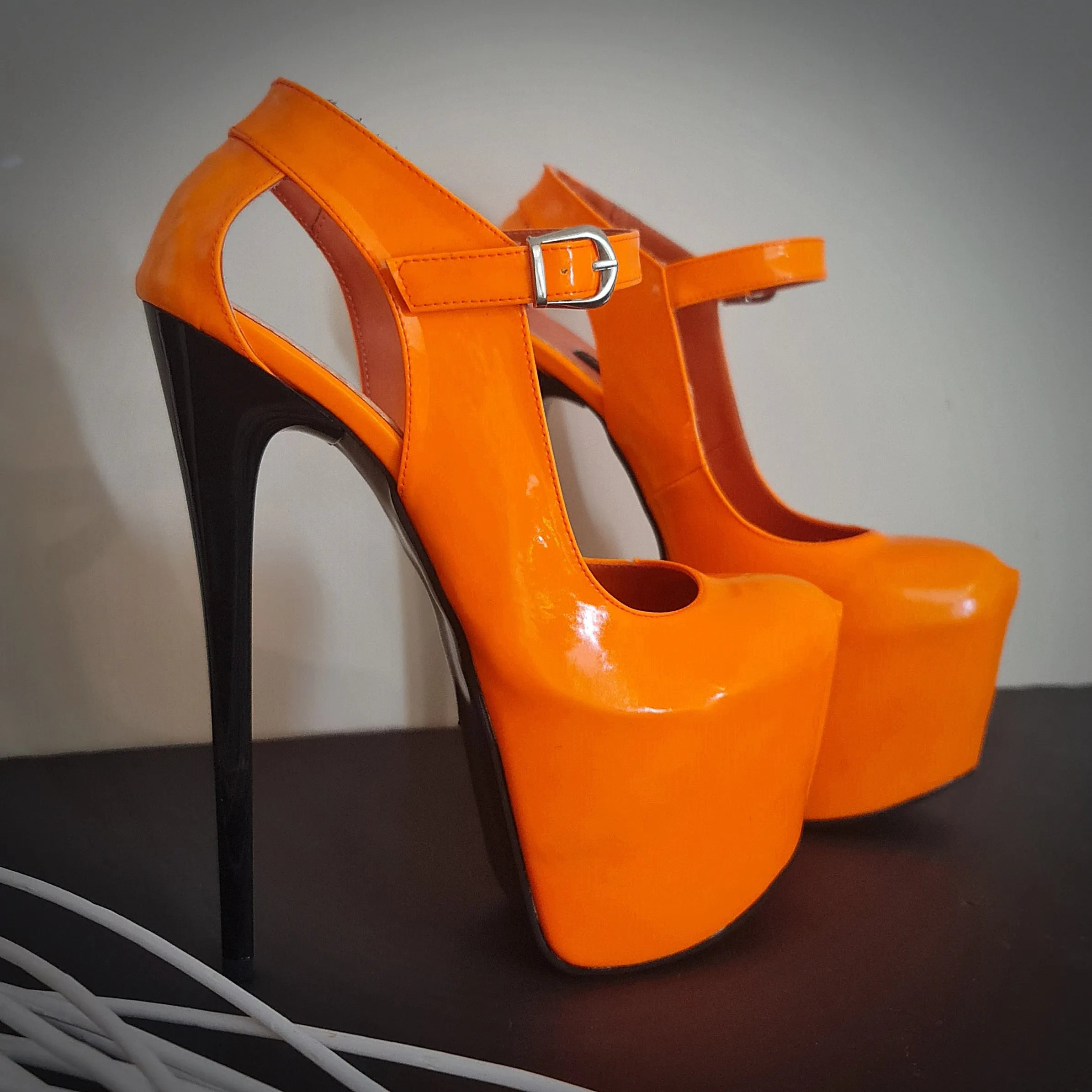 Modern Mary Jane Orange Gloss Heels