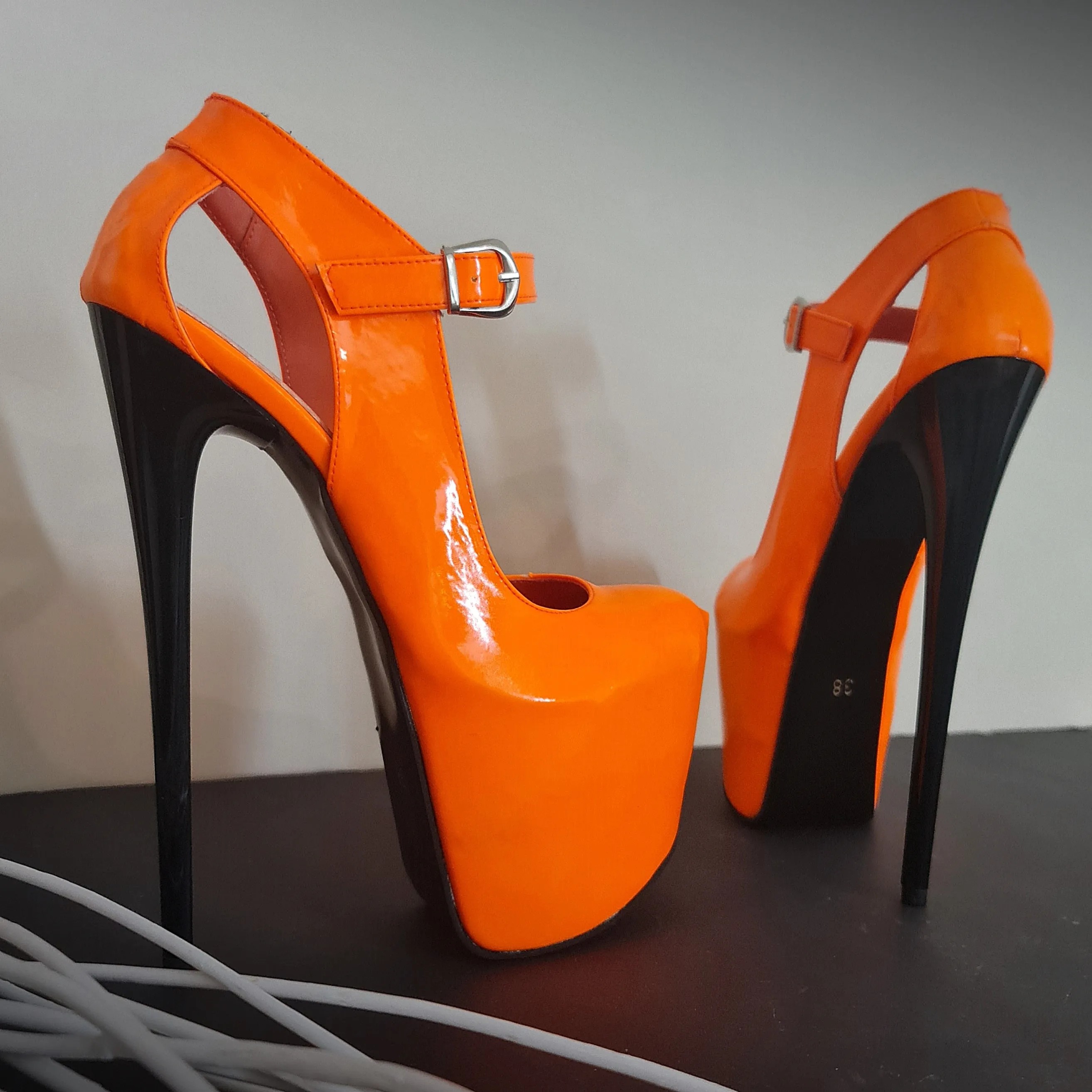 Modern Mary Jane Orange Gloss Heels