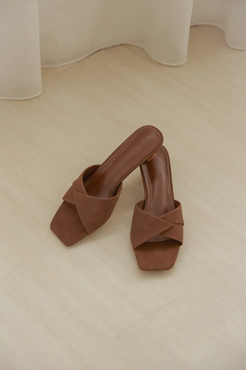 Origami Strap Heels in Waterproof Suede Brown
