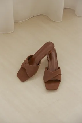Origami Strap Heels in Waterproof Suede Brown