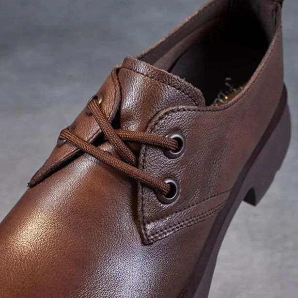 Retro Handmade Genuine Leather Women's Lace-up Loafers