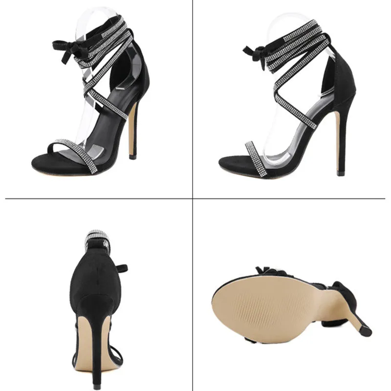Rhinestone bandage herringbone high heels HPSD228