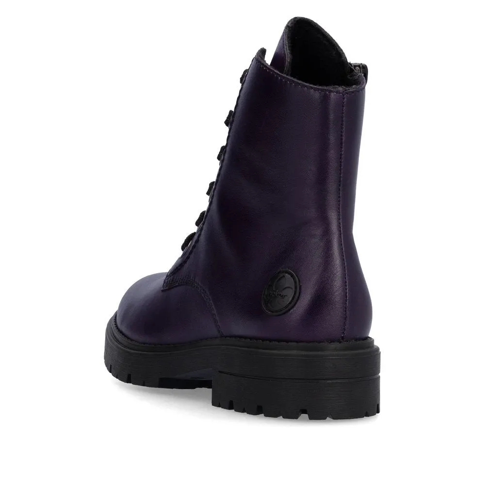 Rieker Womens Fashion Fleece Lined Leather Boots - Purple