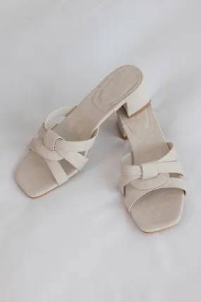 Ruuda Interlocking Block Heels in Waterproof Linen