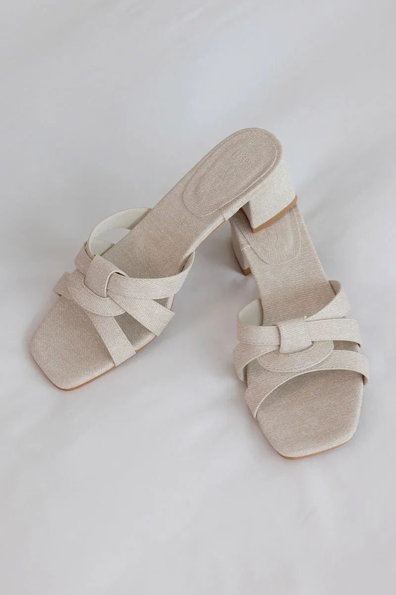 Ruuda Interlocking Block Heels in Waterproof Linen