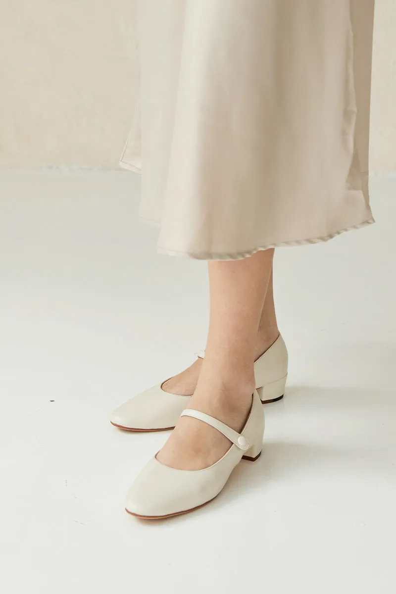 Sonnet Calf Leather Maryjane Heels in Cream