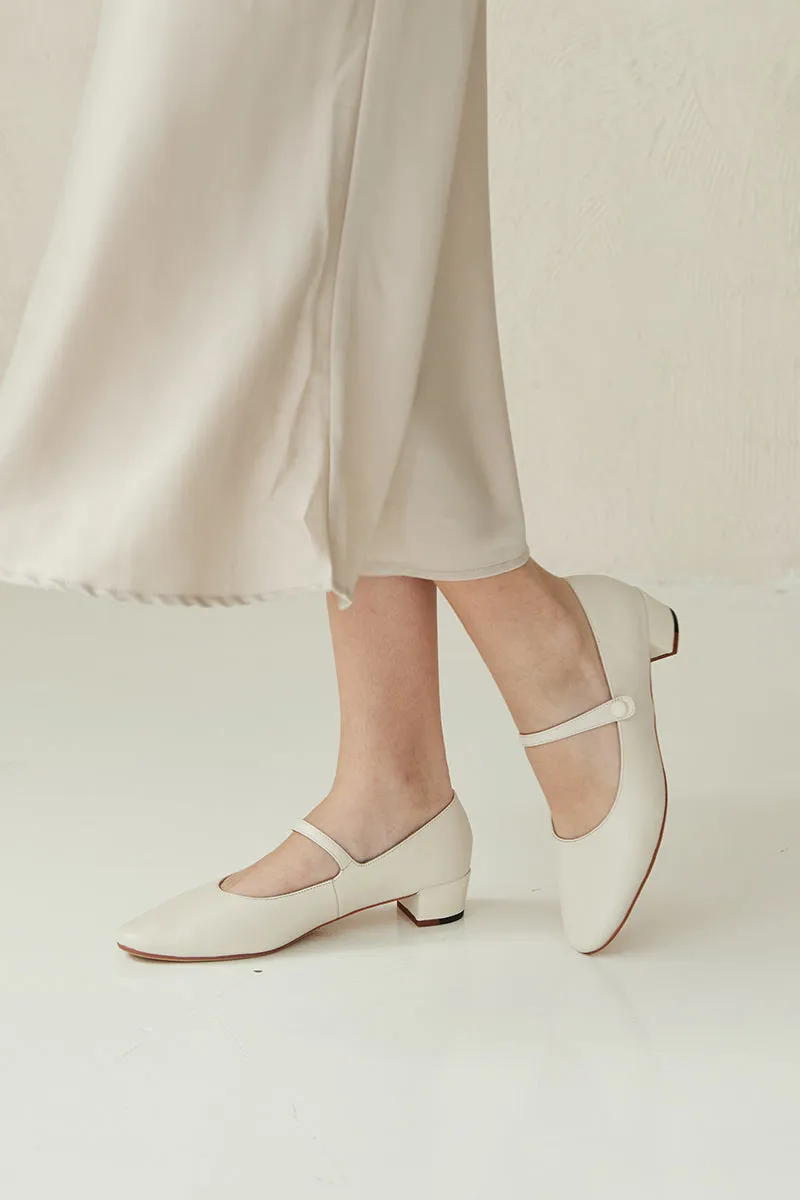 Sonnet Calf Leather Maryjane Heels in Cream