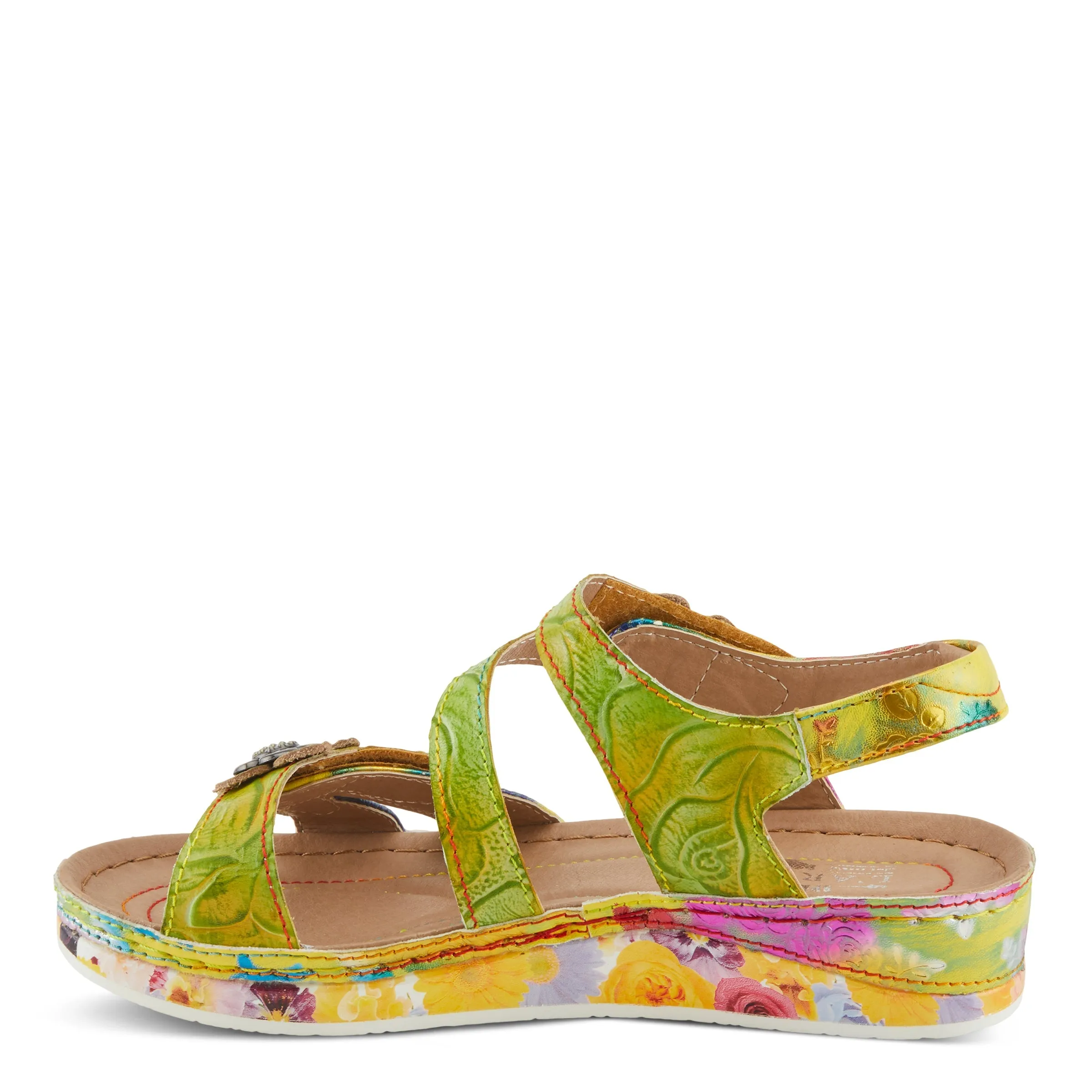 Spring Step Shoes  L'Artiste Calista Sandals Women’s Leather Floral Embellishments