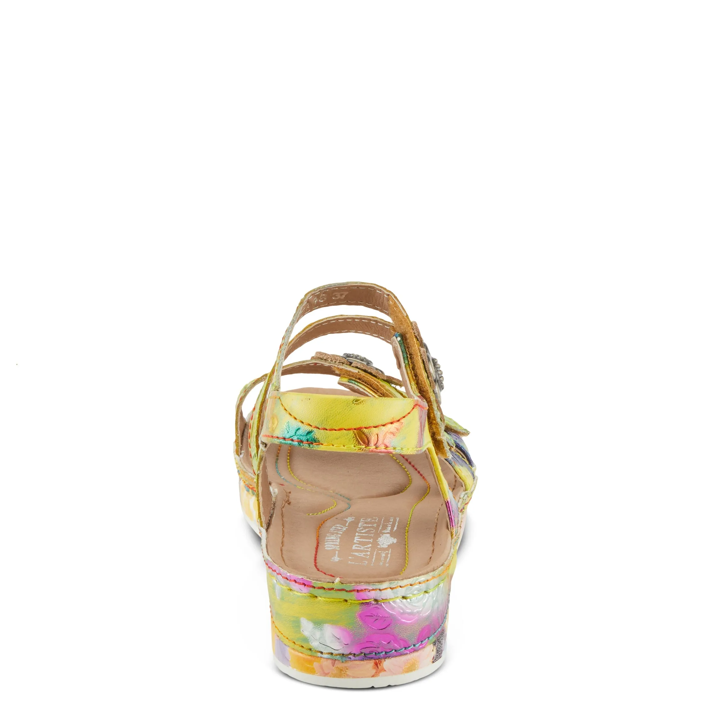 Spring Step Shoes  L'Artiste Calista Sandals Women’s Leather Floral Embellishments