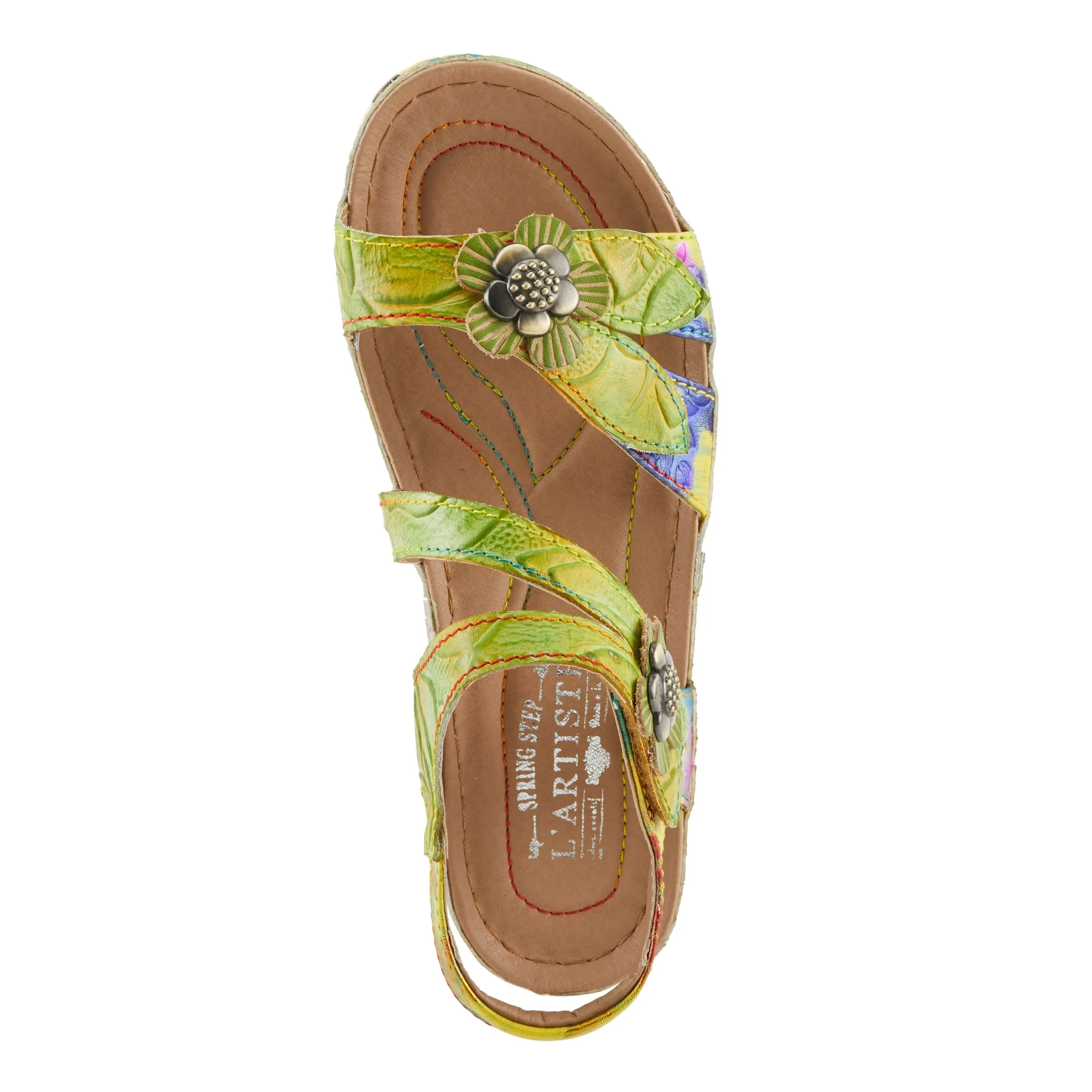 Spring Step Shoes  L'Artiste Calista Sandals Women’s Leather Floral Embellishments