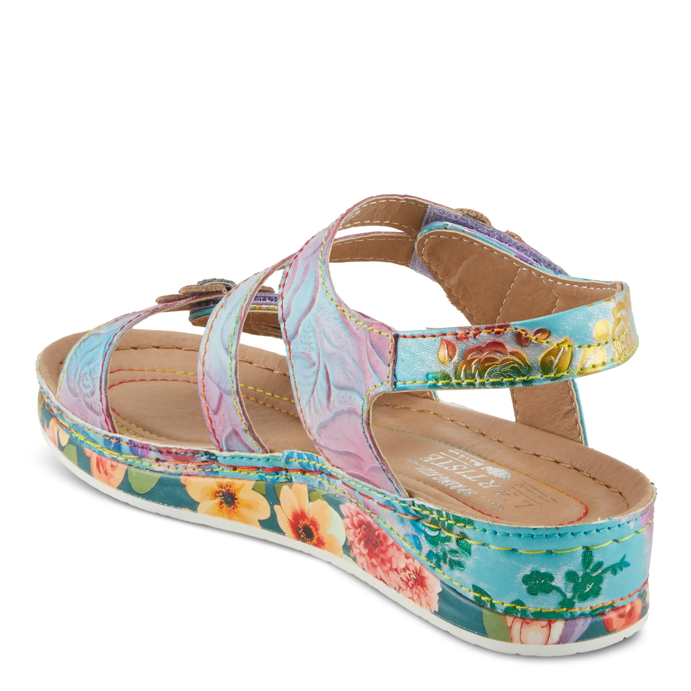 Spring Step Shoes  L'Artiste Calista Sandals Women’s Leather Floral Embellishments
