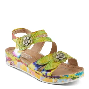 Spring Step Shoes  L'Artiste Calista Sandals Women’s Leather Floral Embellishments